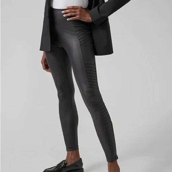 Athleta Women XL Black Athleisure High Rise Ankle Zip Delancey Gleam Moto Tight - Picture 1 of 12